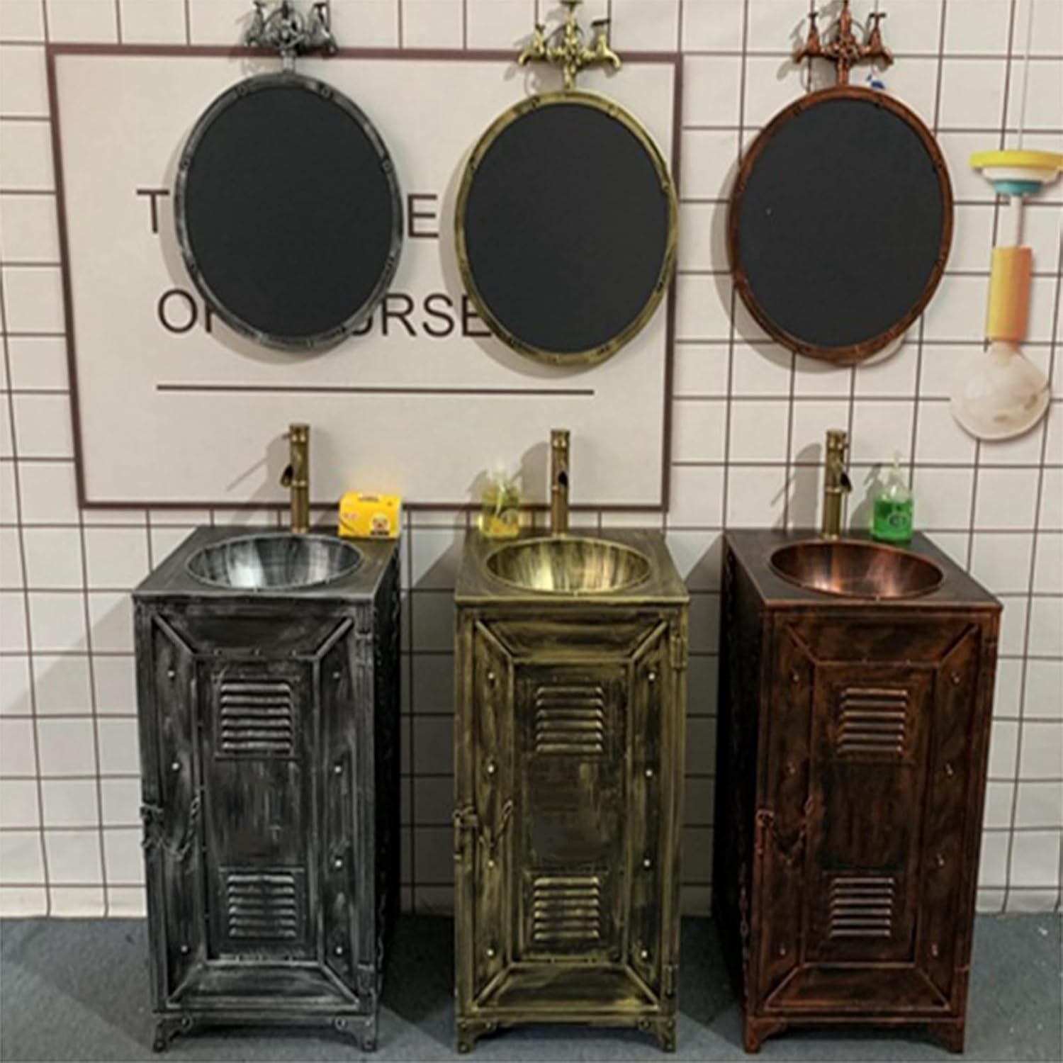 Retro Column Washstand Sink, Modern Bathroom Basin Sink, Wrought Iron Bathroom Sink, Pedestal Bathroom Sink Hand Wash Sink for Indoor and Outdoor,B