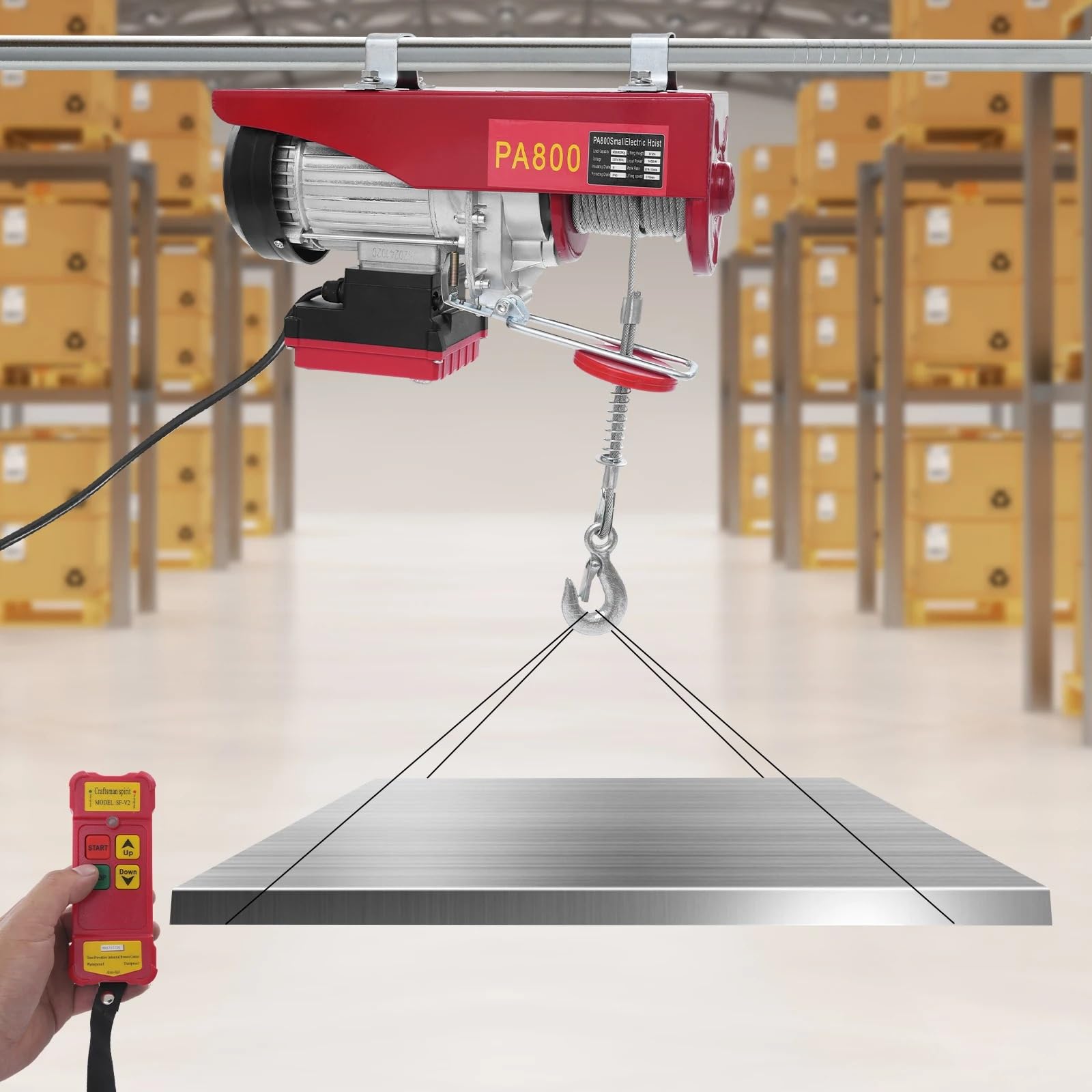 Elektro-Seilzug Hochleistungs-Elektrohebezeug mit 2 Haken und Schlingen, 220 V, ideal für das Heben im Fabriklager auf der Baustelle