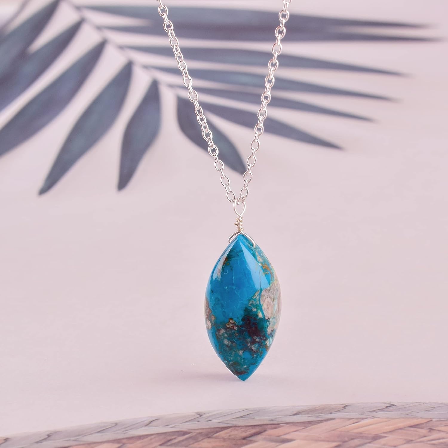 Natural Chrysocolla Crystals Pendant Necklace, Marquise Cabochon Gemstone, Energy Healing Crystals, Birthday, Gift for Her, Gemstone Jewelry 18 inch AAA+ Quality (Chrysocolla) - Image 5