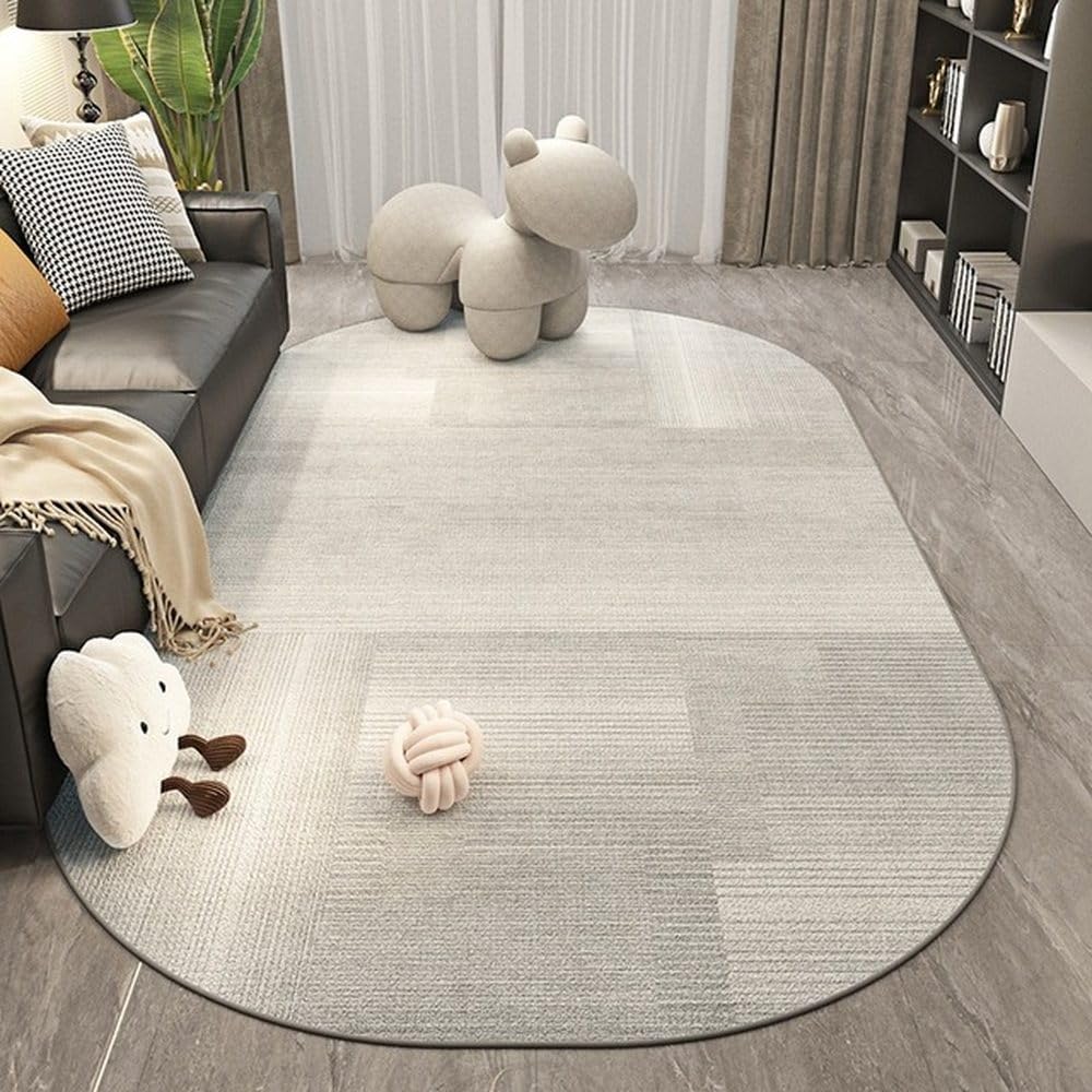 Tapis art moderne gris clair de forme ovale élégante pour chambre