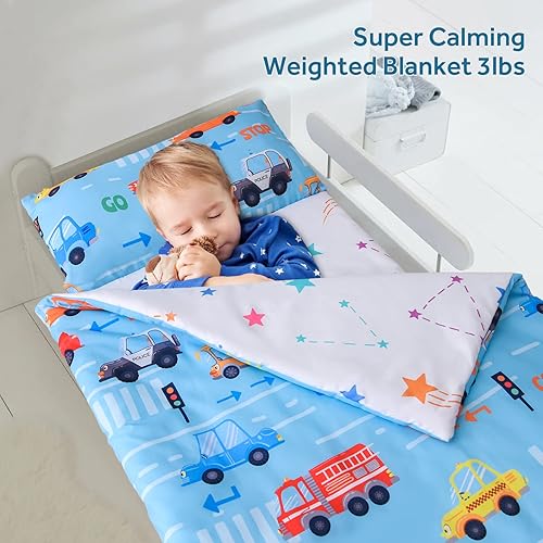 Miniatura 5 de A Nice Night - Tapete para siesta con almohada extraíble para niños pequeños, guardería, preescolar, jardín de infantes, autos, grúas y camiones,