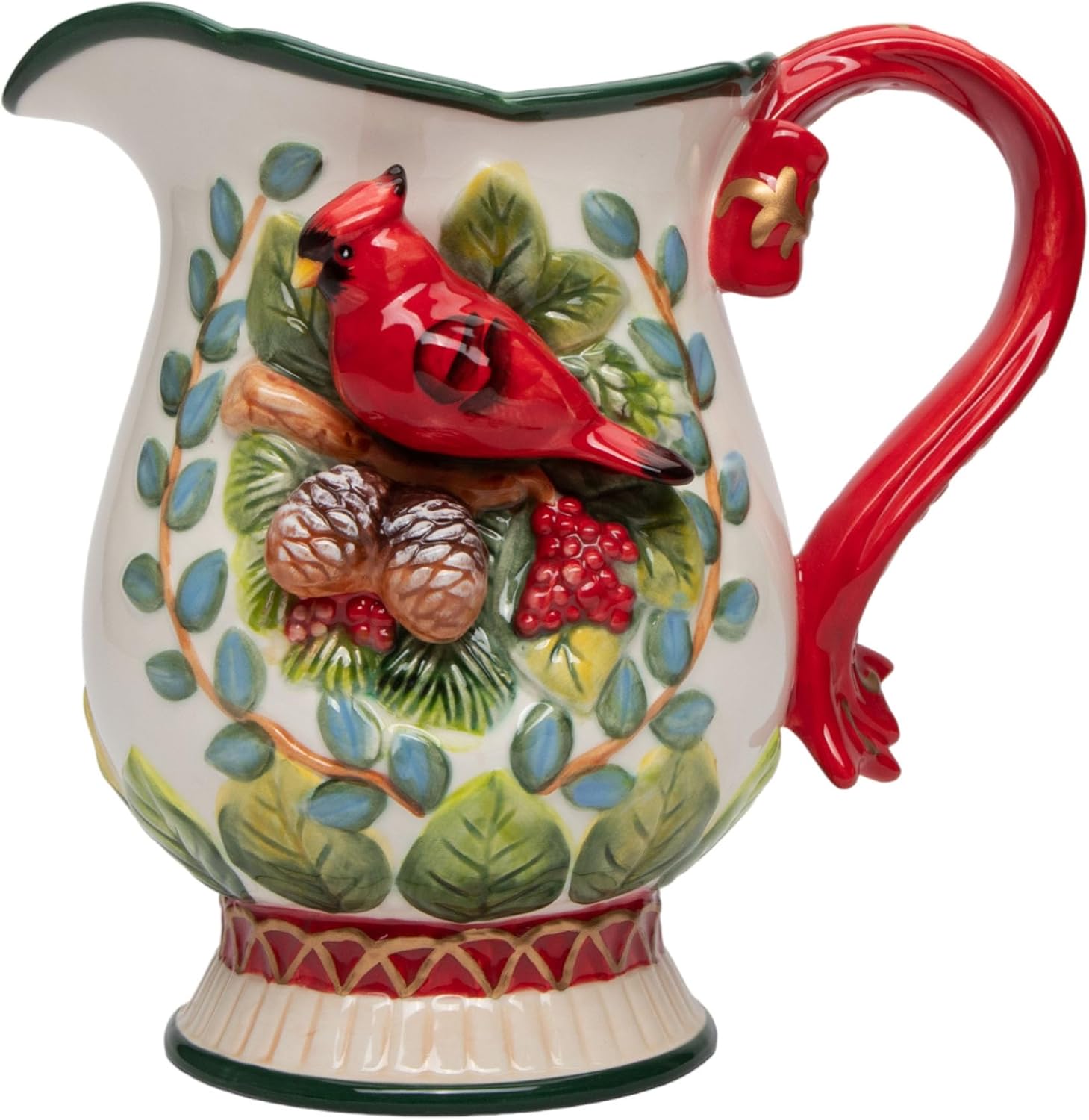 Cosmos Gifts 10552A Evergreen Holiday Red Cardinal Pitcher -7 7/8"H