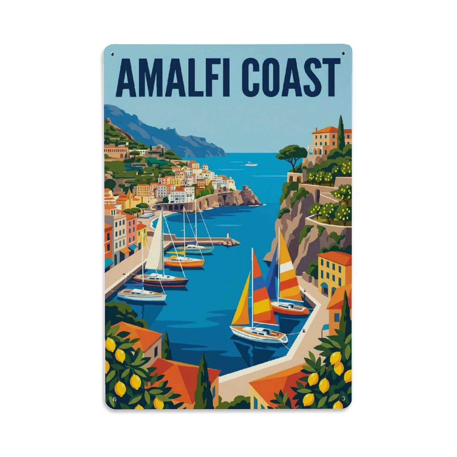 Vintage Travel Anchorage Italy Coastal Metal Tin Sign Plaque Wall Decor for Cafe, Club Bar, Office, Home Garden Metal Poster 8x12Inch
