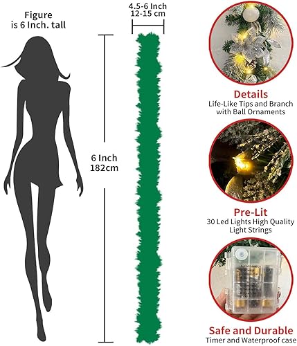 Miniatura 2 de WANNA-CUL Guirnalda de Navidad preiluminada de 6 pies  72 pulgadas con luces para decoración de puerta delantera con adornos de bolas de Navidad