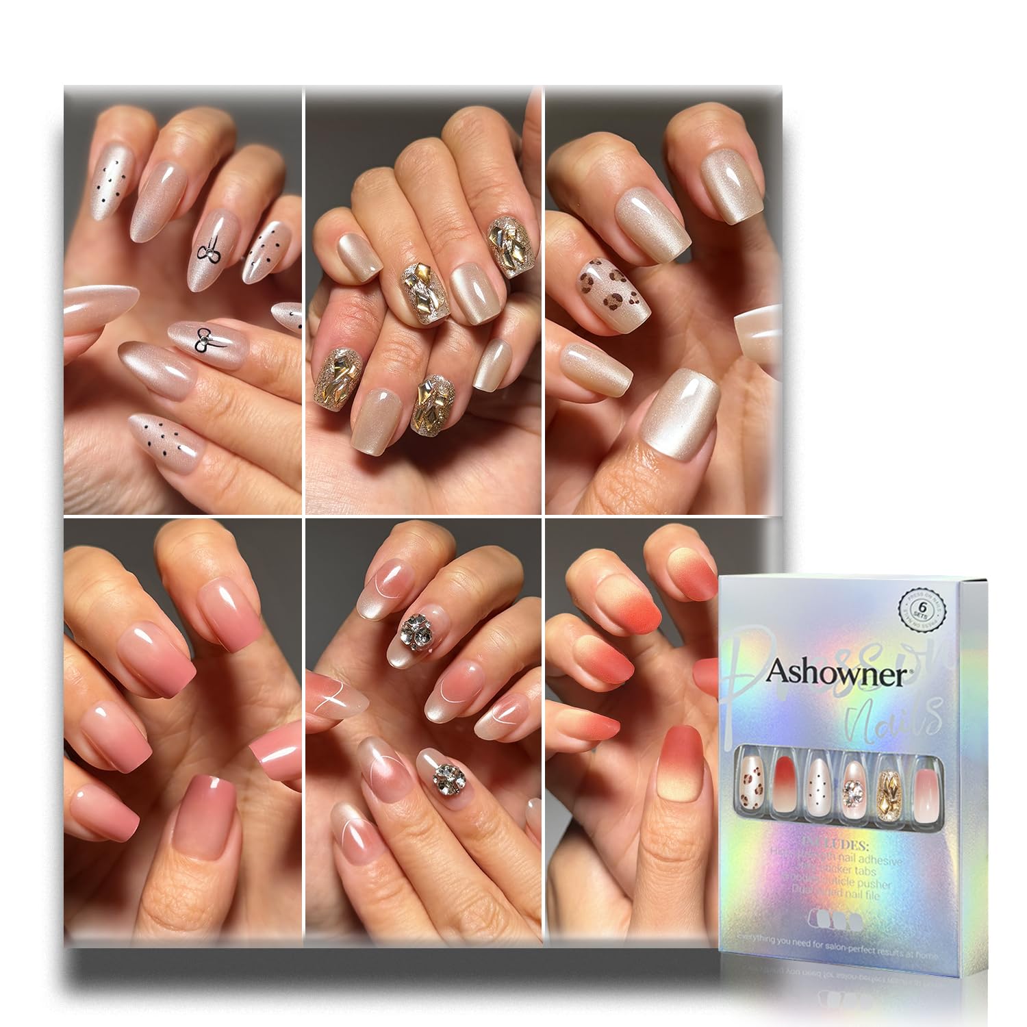 Reusable Press on Nails - 144 Pcs, 6 Styles -16 Reusable Press on Nails - 144 Pcs, 6 Styles -16