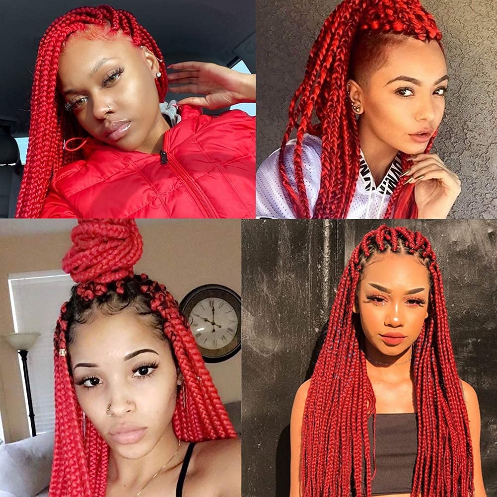ZERAL Pre Stretched Braiding Hair 6 Packs 28 Inch Red Braiding Hair for