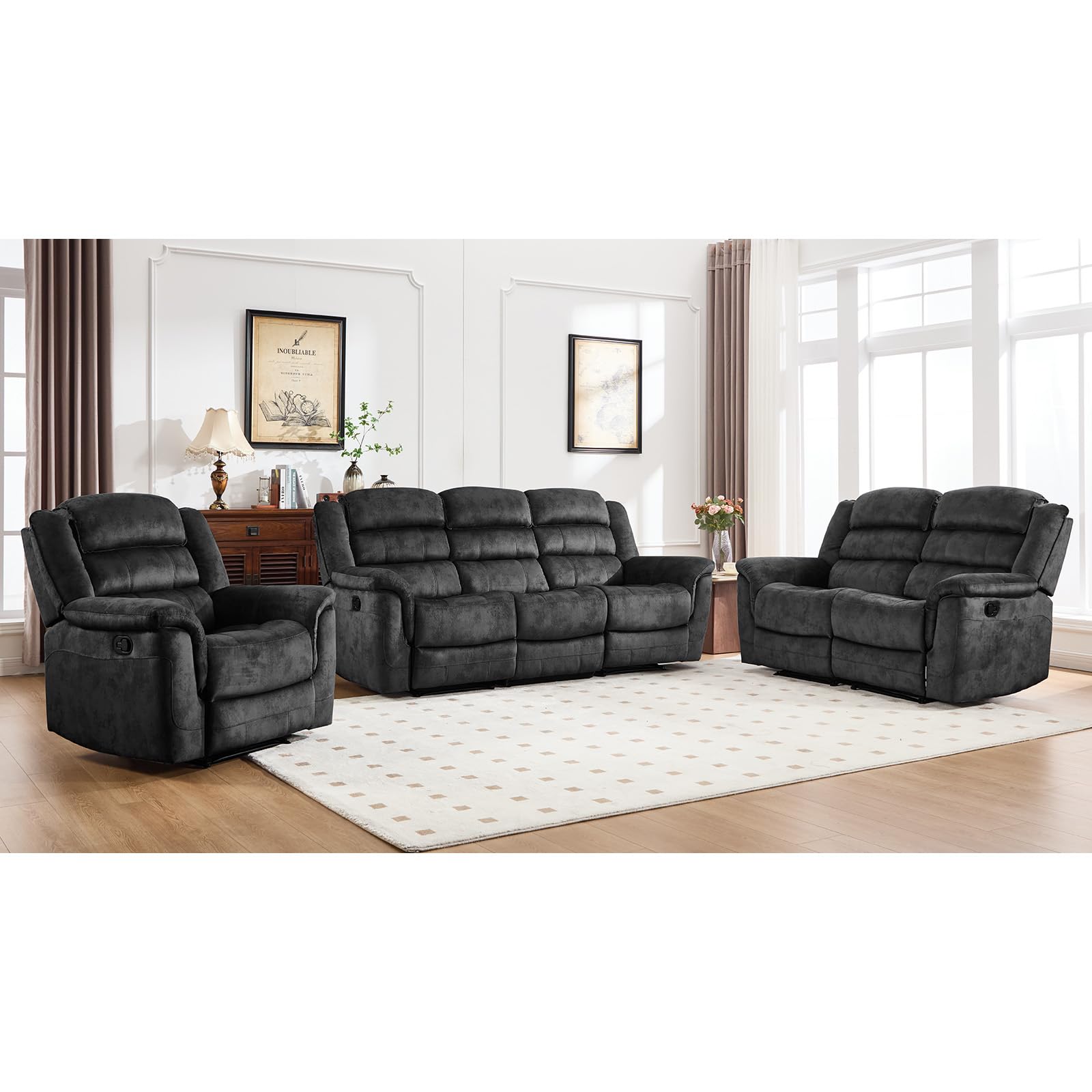 EBELLO Overstuffed Fabric Reclining Set