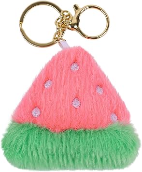 Faux Fur Watermelon Pendant Car Key Chain Cute Pom Pom Fruit Cartoon Key Ring Ball Charm for Handbag Tote Bag Decoration