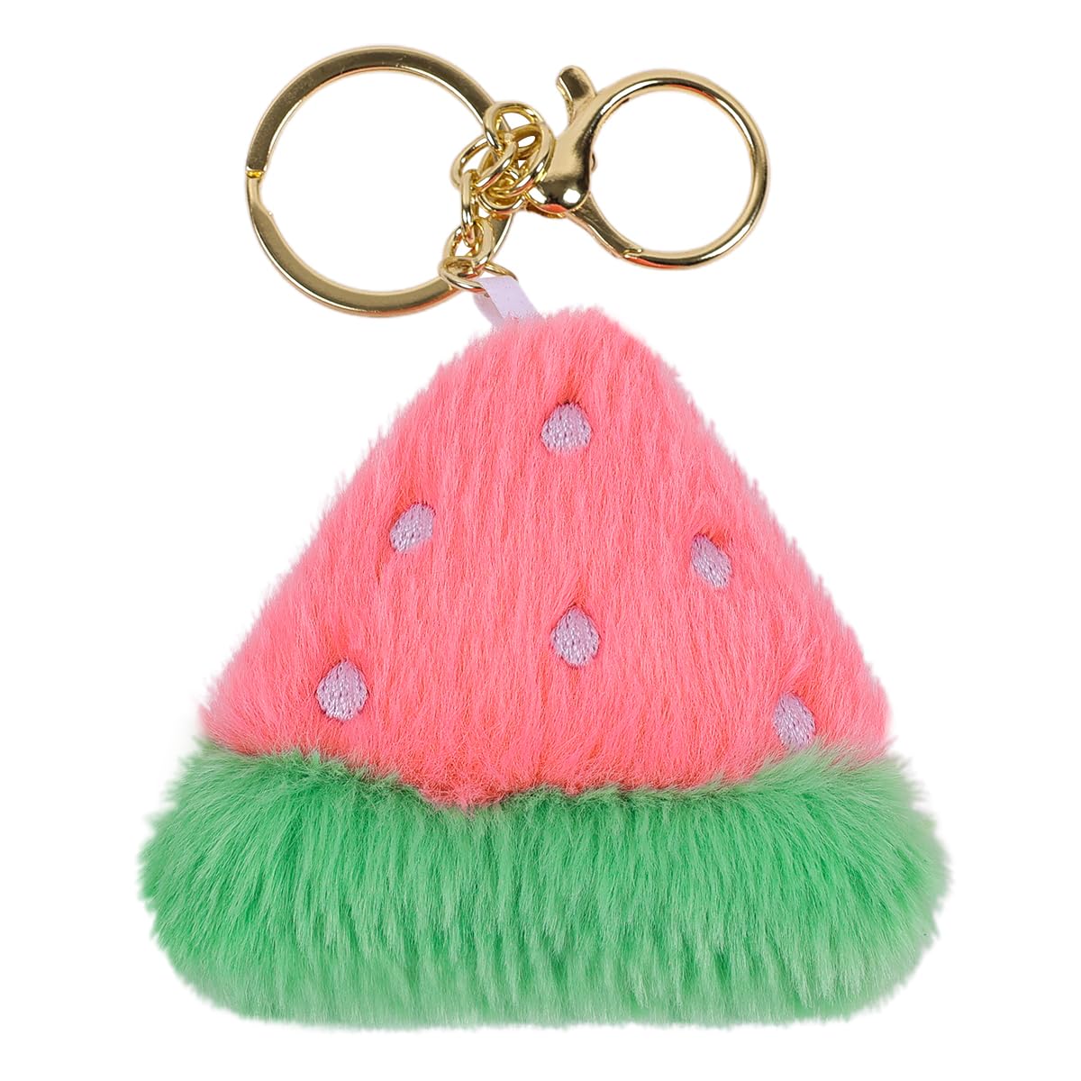 Faux Fur Watermelon Pendant Car Key Chain Cute Pom Pom Fruit Cartoon Key Ring Ball Charm for Handbag Tote Bag Decoration