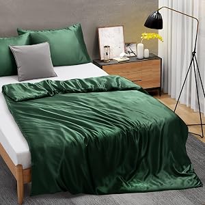 Ersmak 60" x 80" Duvet Cover for Weighted Blanket, Silky & Removable Satin Duvet Cover with Zipper & 8 Ties Secure Fastening, Emerald Green