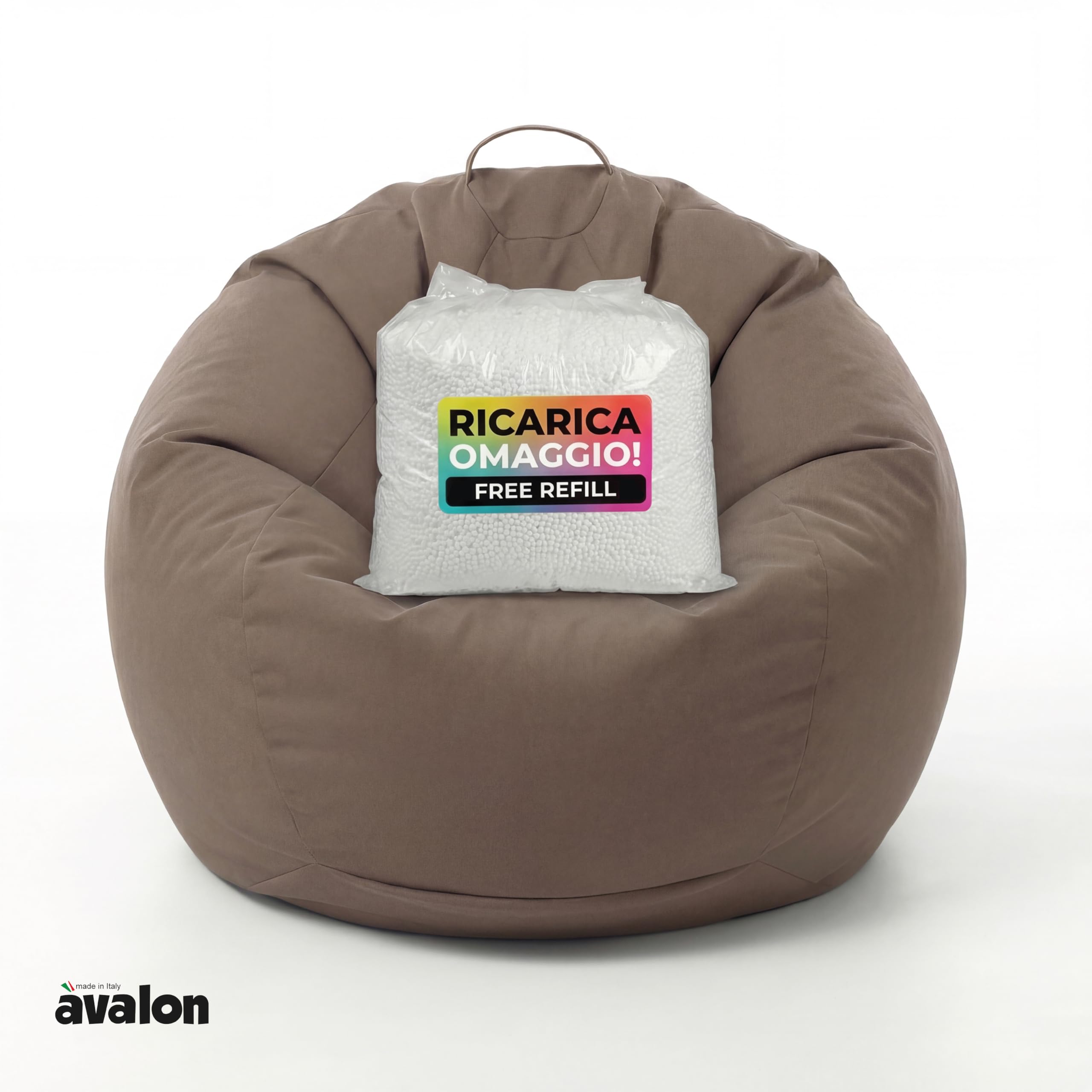 Avalon - Puff Poltrona Sacco Grande SOFTY 80×80×H75cm Sfoderabile, Pouf Sacco di Qualità Sartoriale, Bean Bag per Sedersi Ergonomico, Tessuto Antistrappo Impermeabile, Made in Italy(Tortora)