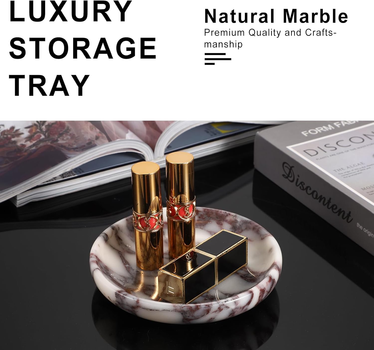 Small Round Key Bowl for Entryway Table - 5.5" Natural Marble Jewelry Dish Tray Decorative Key Plate Holder Catch All Bowl for Earring Necklace Ring Holder for Bathroom