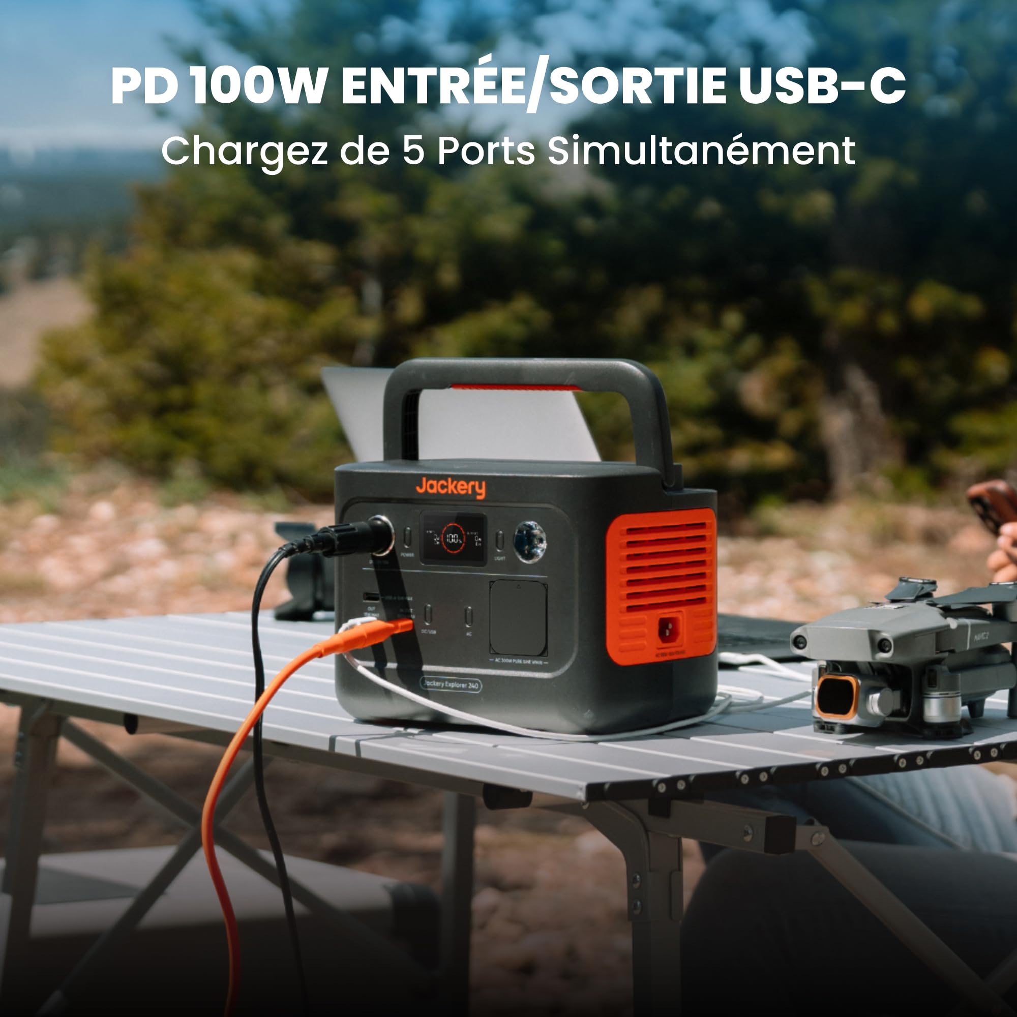 Station Électrique Portable Jackery Explorer 240 V2, 256Wh Batterie LiFeP04, 300W CA/100W USB-C Sortie, Charge Complète Rapide 1H via APP, Générateur Solaire pour Plein Air,Camping,Urgence