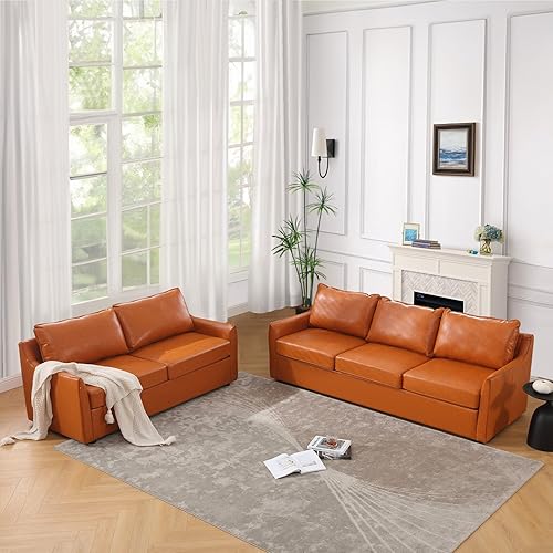 Juego de sofá de piel sintética, moderno de mediados de siglo, sofás seccionales para sala de estar, cómodos juegos de sofá y sofá biplaza con