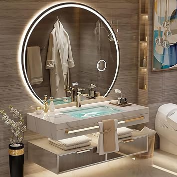 Modern Suspended Vanity with Sink, Wall-Mounted Bathroom Vanity with Quartz Countertop, No Assembly Required, Glass Included | LED Smart Demisting Mirror Cabinet, Sensor Light, Open Storage Shelves
