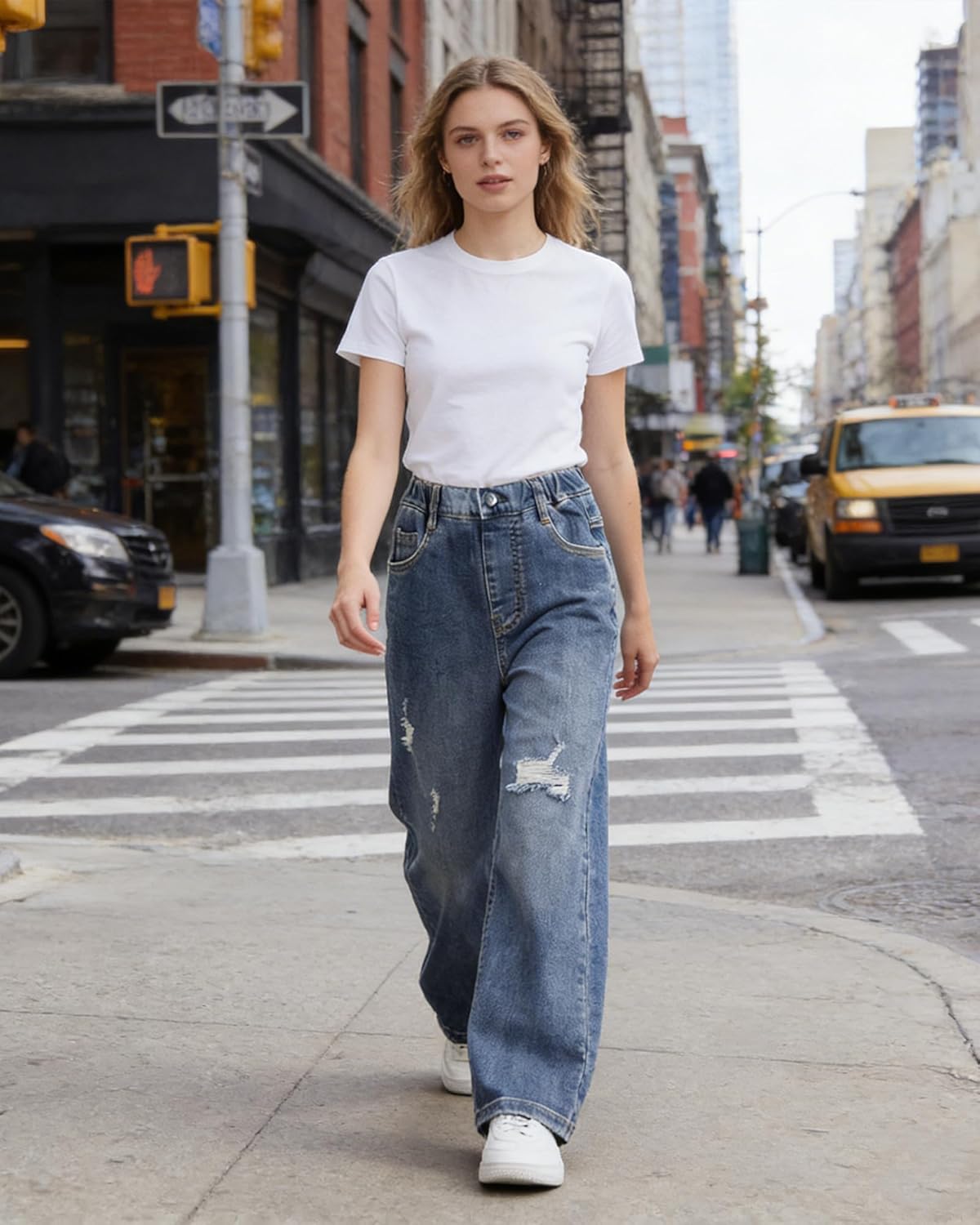 SANGTREE Womens Wide Leg Jeans Elastic Waist Denim Pants Baggy Jeans for Womens,S-XXL - Image 2