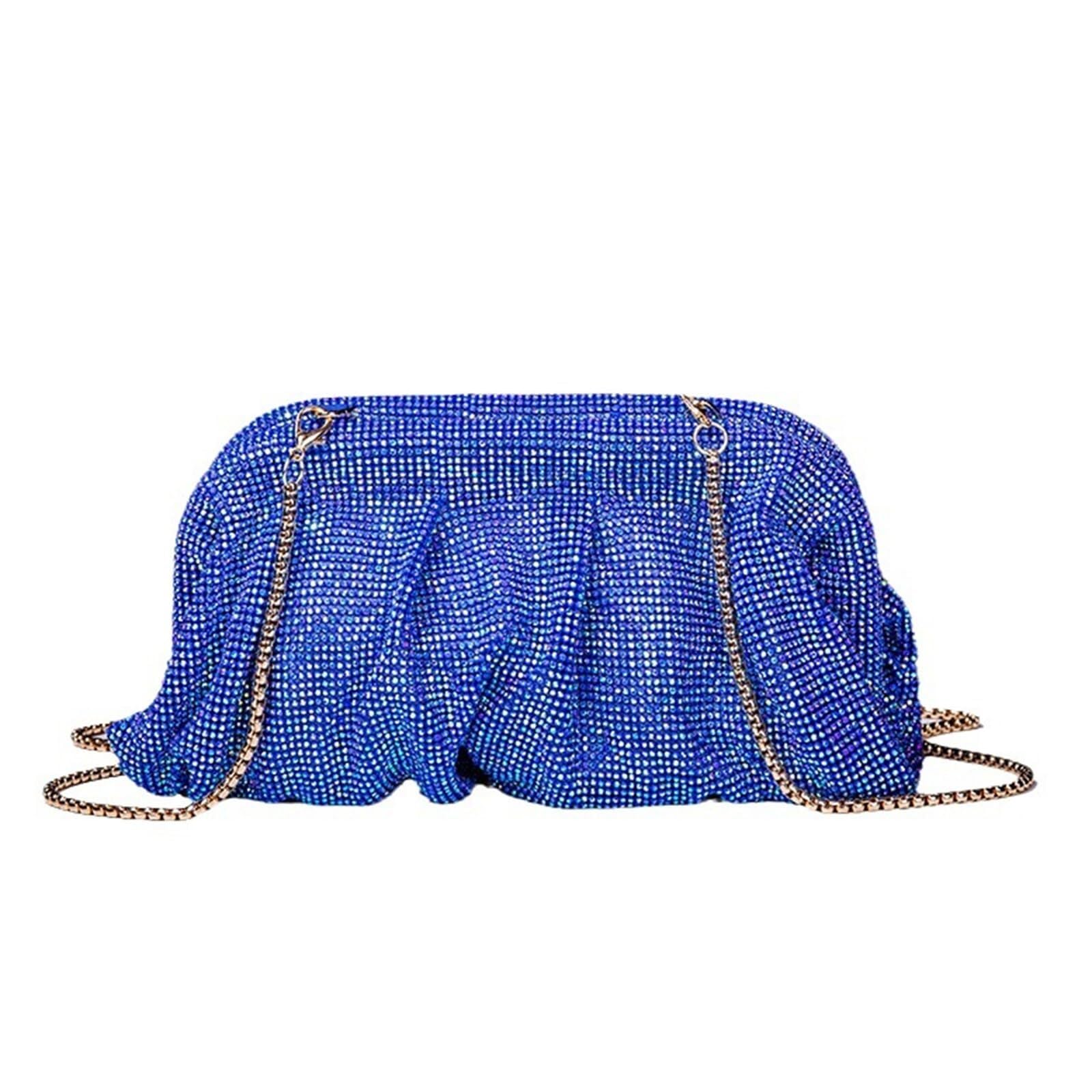 Pochette de soirée mariage et banquet en velours plissé bleu VZXATYOP