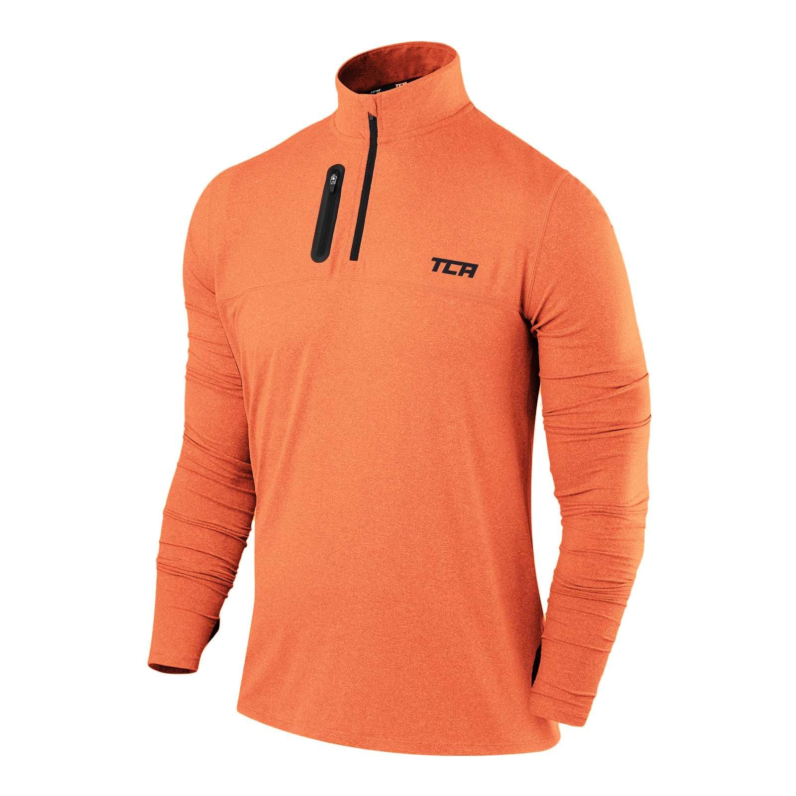 TCA Haut Running Homme Hiver - Vetement Sport Homme Manches Longues - Quickdry Fusion Pro avec Fermeture Éclair à Mi-Poitrine - Tenue pour Course à Pied et Jogging - Orange/Orange, M