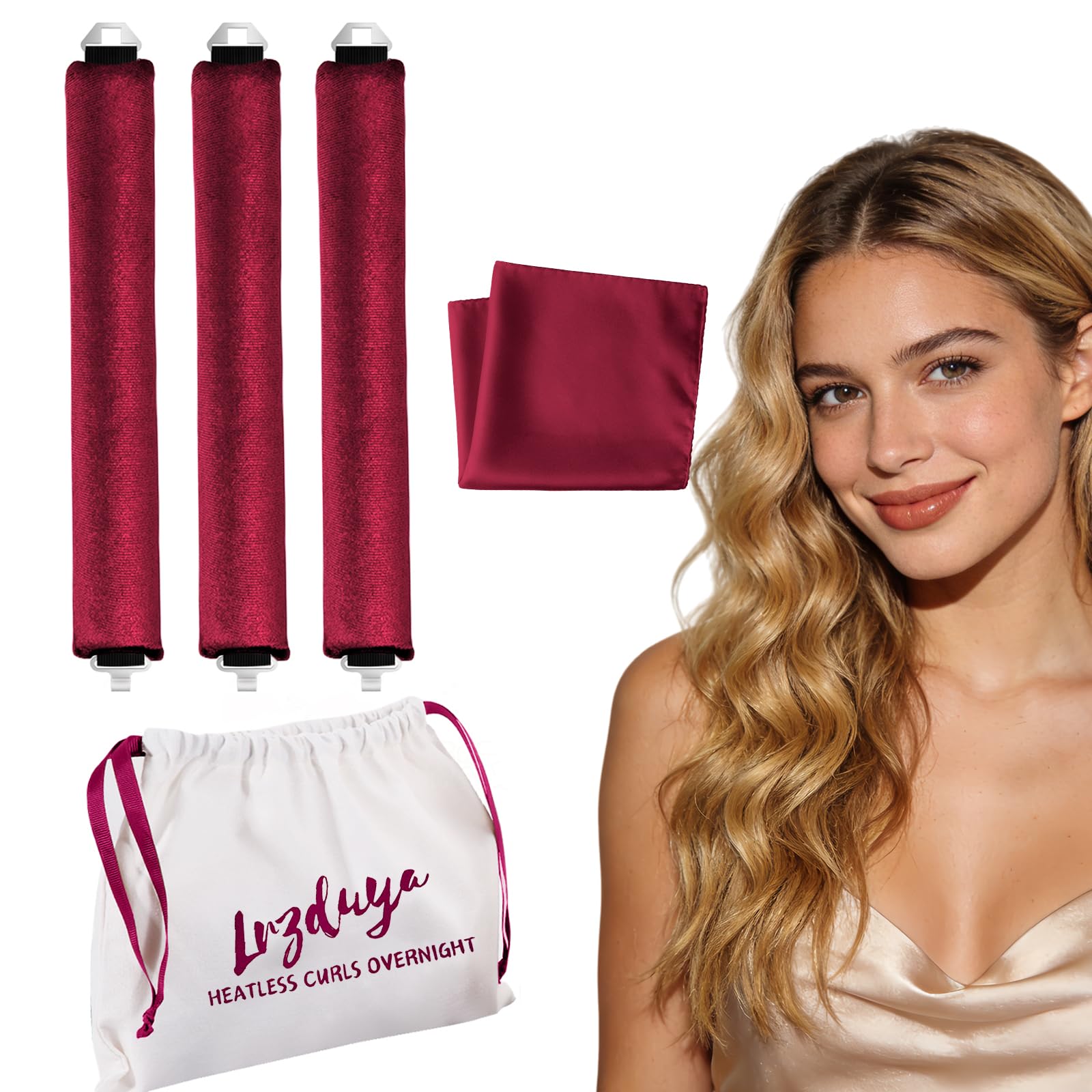 Heatless Curls Overnight Rods Heatless Hair Curler Hair Curlers To Sleep In Heatless Curls Blowout Rods Heatless Curling Rods With Luxury Cloth Bag Scarf For All Hair Types (Bright Red, 3Rods)