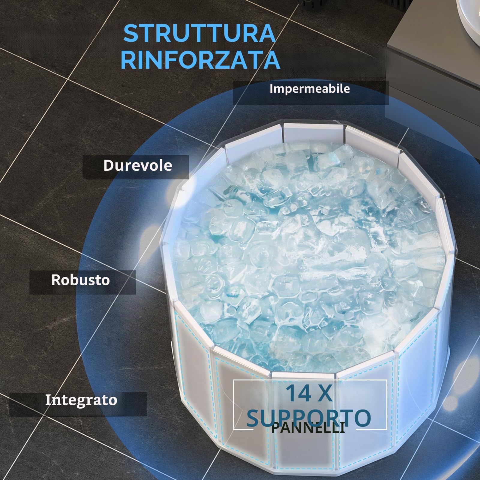 WAVYEASE Vasca Portatile e Pieghevole | Doppio Uso: Crioterapia & Idromassaggio | Bagno Ghiaccio e Immersione Fredda | 80x66 cm | per Interni ed Esterni (Nero)
