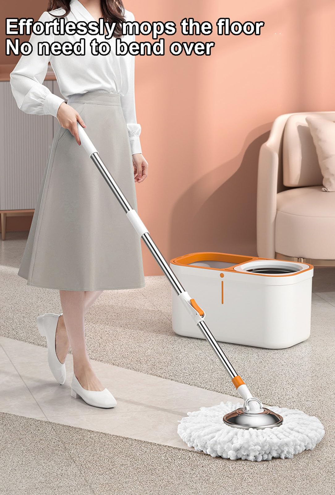 Juego de trapeador Giratorio y Cubo para Limpieza de Pisos, Sistema de trapeador y Cubo con escurridor, trapeador de Microfibra doméstico para Pisos de Madera Dura del hogar