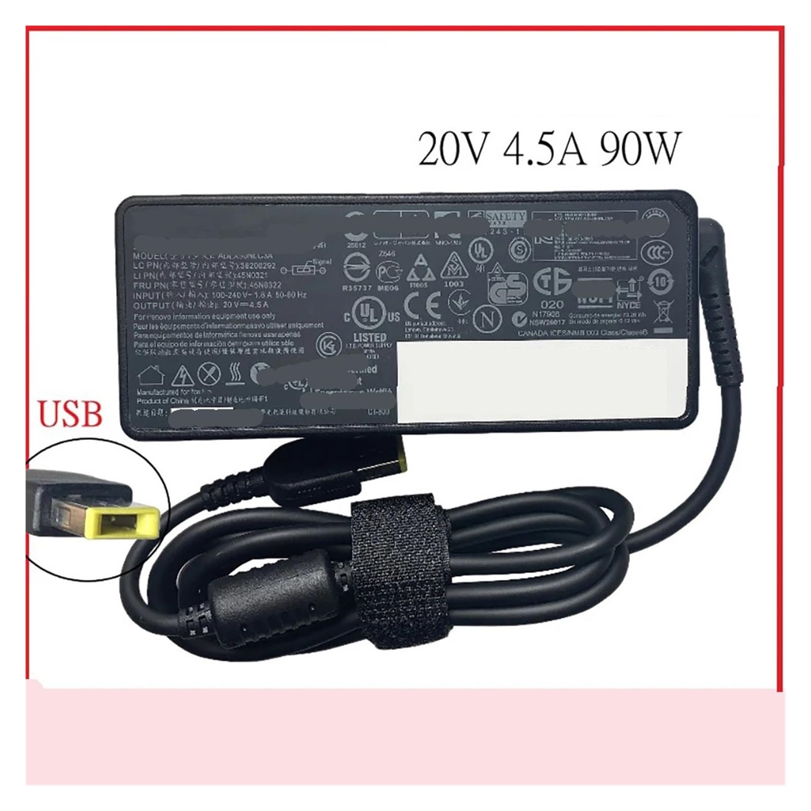 20V 4.5A 90W 100-240V - 1.2A 50/60 Hz AC Adapter