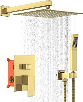 Shower Head Combo, Shower Heads with Handheld Spray Shower Faucet Set with 10 Inch Rainfall Gold Shower Head High Pressure Wall Mounted for Bathroom Gold-new