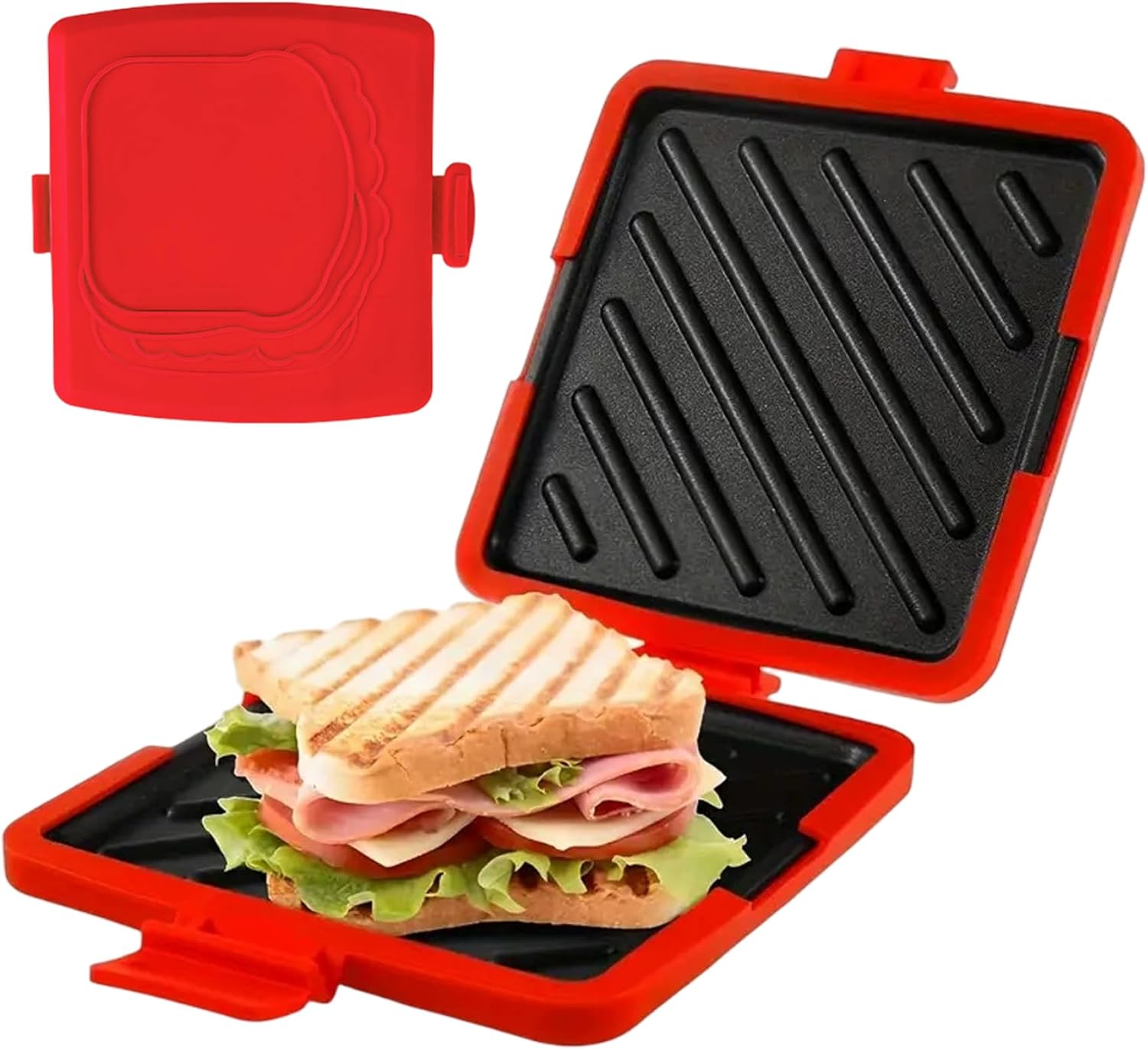 Microwave Bacon Cooker, Microwave Toastie Sandwich Maker Heat Resistant Toaster with Silicone Case No Electricity Sandwich Maker for Breakfast Grill Snacks, Egg Cooker