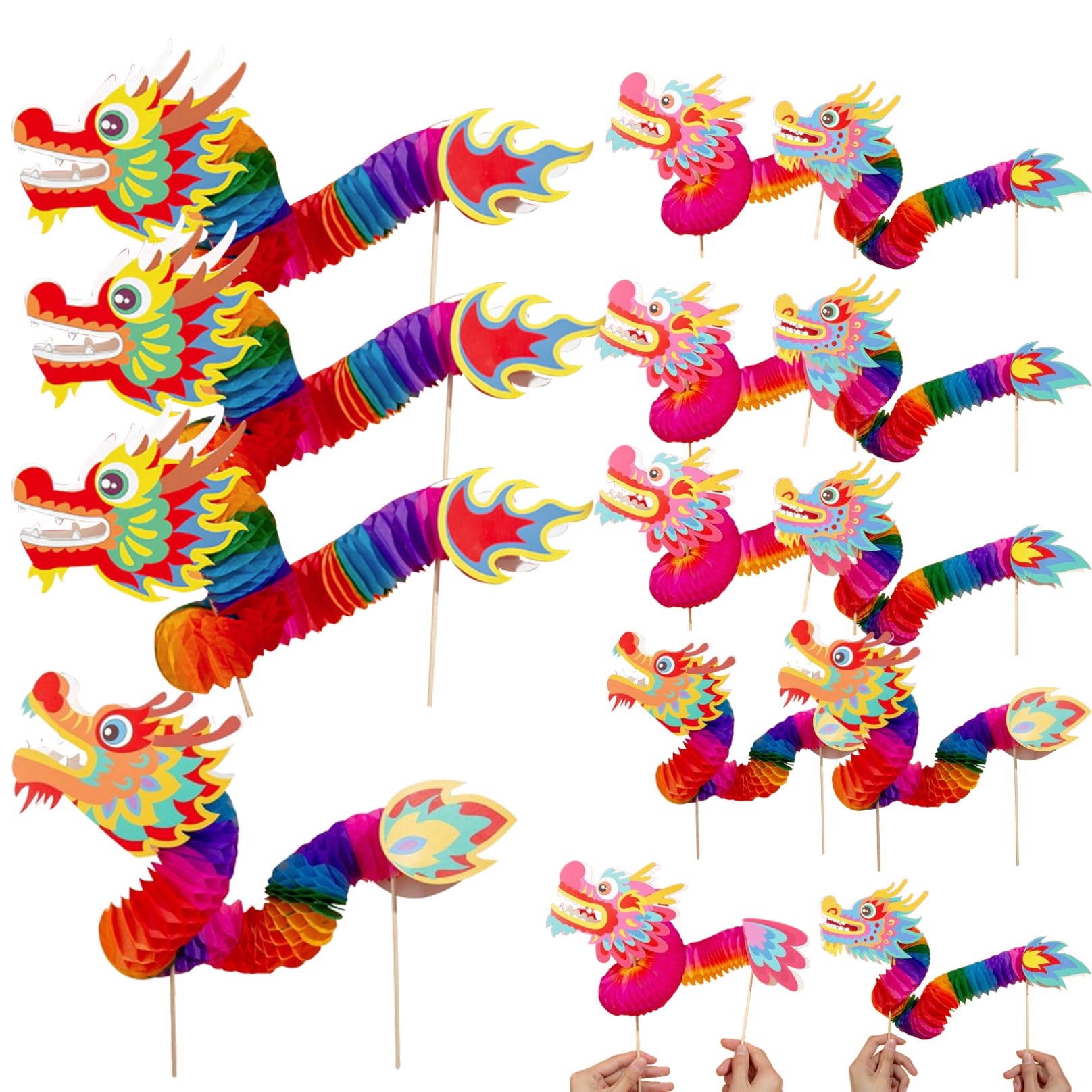 Marionnette Dragon en Papier 3D du Nouvel an Chinois, Artisanat de Bricolage, Extensible pour la fête du Printemps, 12 pièces