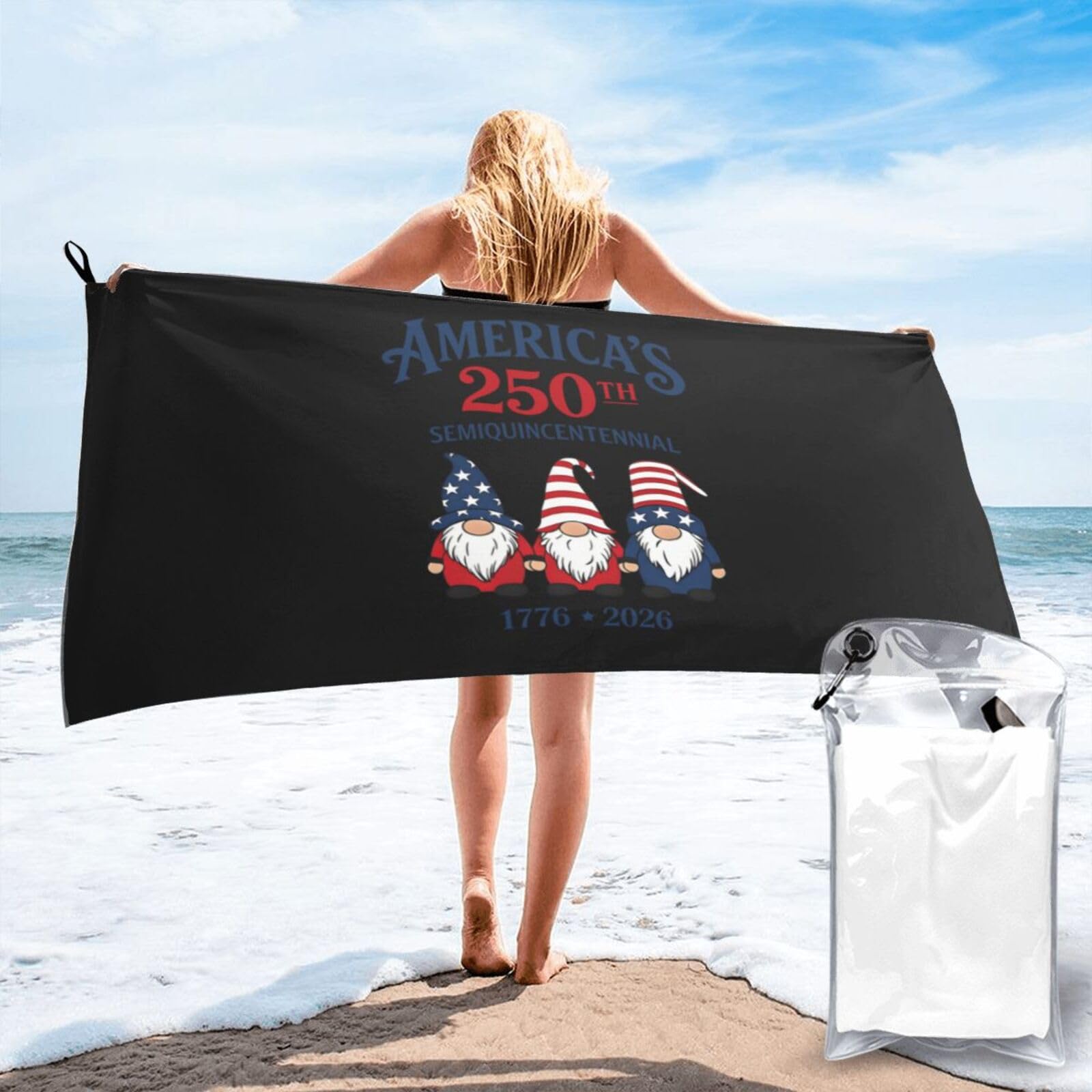 HLBSDM USA Flag Gnomes 250th Design Microfiber Beach Towel,Suitable for Travel,Outdoor Activities,Swimming and Camping