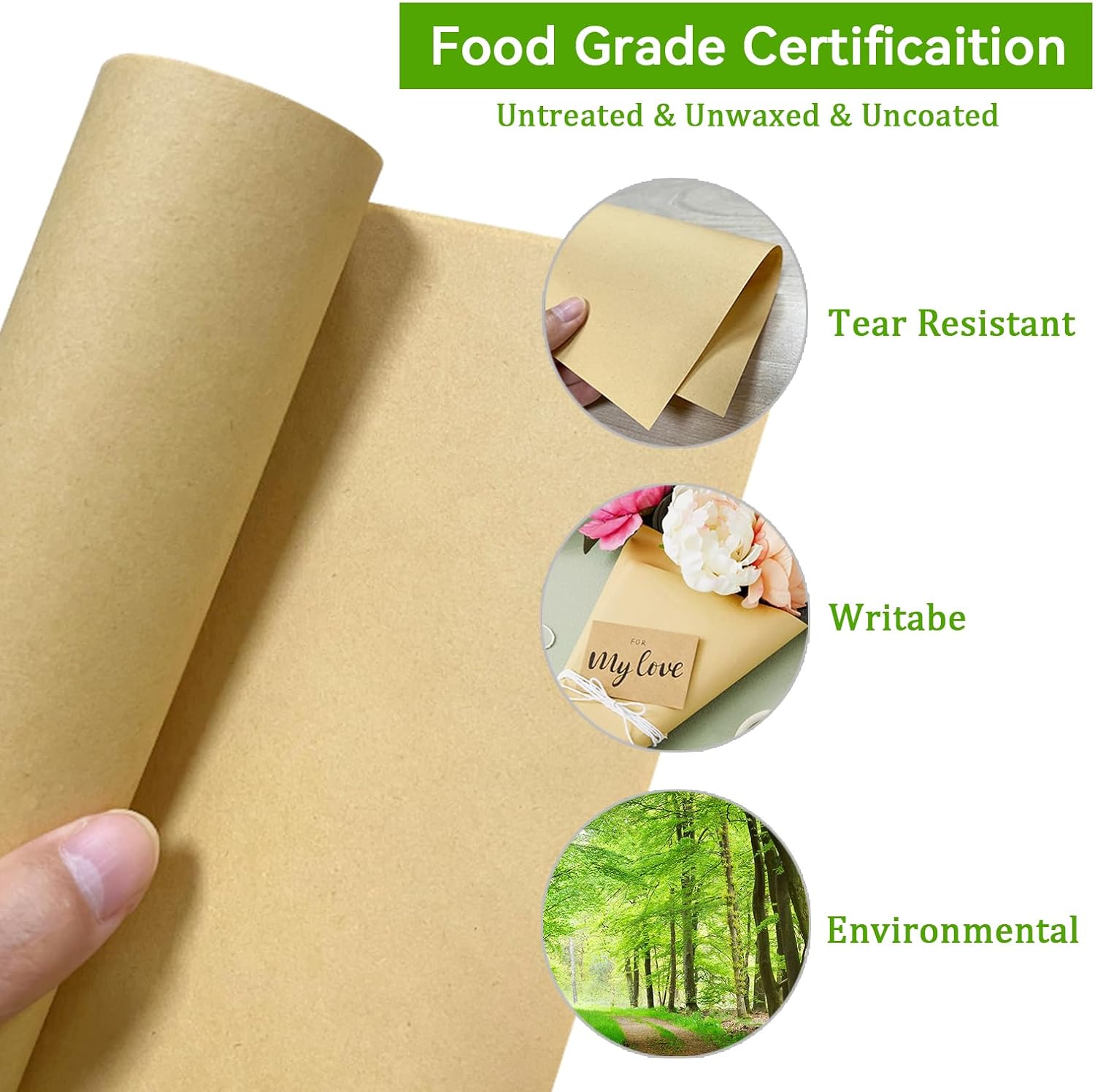 Butcher Paper Roll 36" x 164ft, Brown Kraft Wrapping Paper 80GMS for BBQ Smoker Freezing Grilling Meat, Unbleached & Unwaxed & Uncoated, Perfect as Craft/Drawing/Gift Package Paper/Table Cover