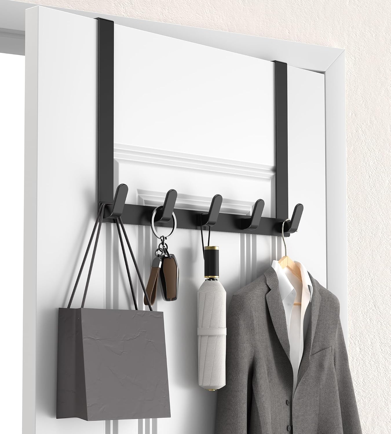 KitchLife Long Over The Door Hooks Hanger with 15.75" Extended Arms, Fits 1 3/4" Doors, L40U - Bathroom Accessories and Towel Rack Organization - 1 Pack, Matte Black