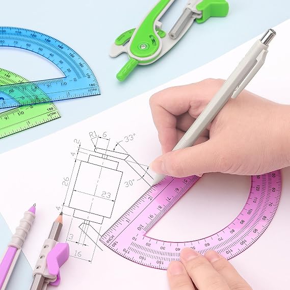 ZZTX 180-Degree Protractor and Compass Set 3 Colors | Precision drawing, 180 measurement, Student geometry