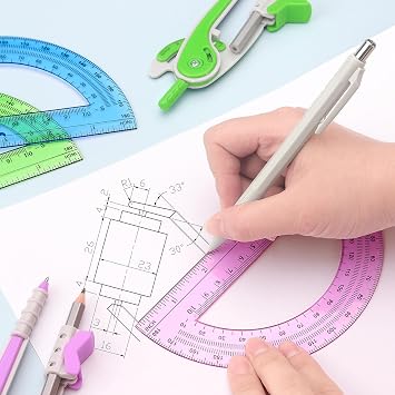 ZZTX 180-Degree Protractor and Compass Set 3 Colors | Precision drawing, 180 measurement, Student geometry