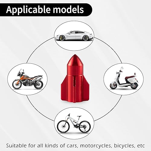 Miniatura 5 de GaRhomxy Tapones de vástago de válvula de neumático de automóvil, 4 tapas de neumático en forma de cohete, válvula de neumático de rueda, cubiertas