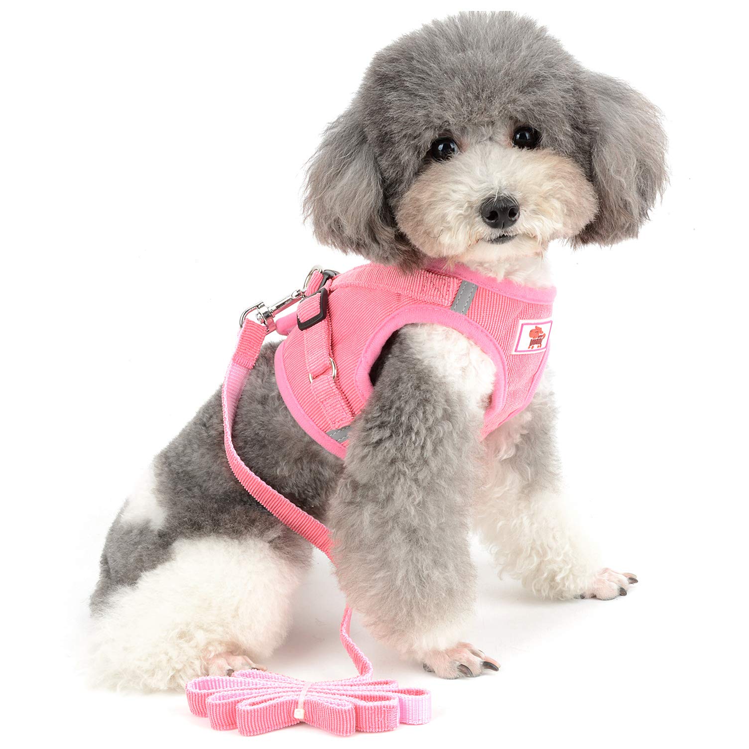 Ranphy Pet Harness with Leash Set for Small Dog Corduroy Dog Harness Soft Comfy Puppy Cat No Pull Step in Padded Vest Escape Proof Breathable Easy Control Training Outdoor Walking Jackets Pink XS