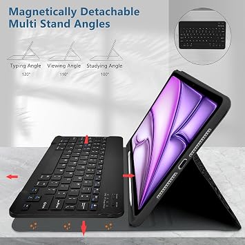 for iPad Air 11 M4 2026 8th (M3 2025 / M2 2024) case with Bluetooth Keyboard for iPad Air 5th / 4th Generation 10.9 Inch (2022/2020) Rechargeable, Pencil Holder - Leopard Black Grey