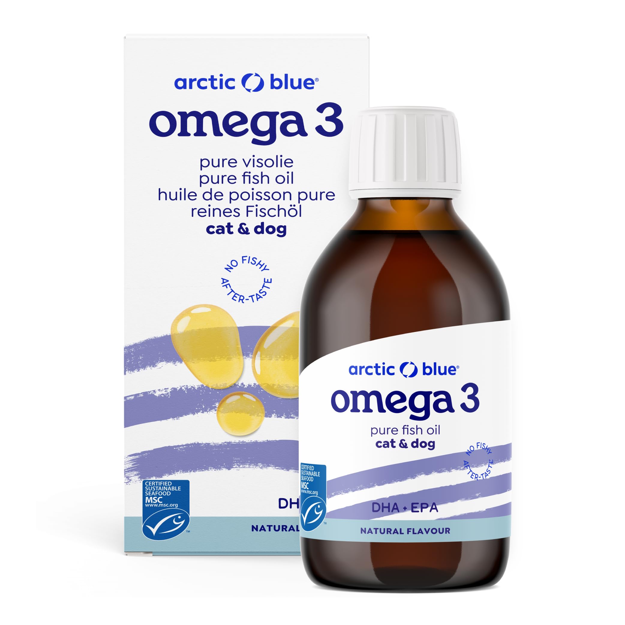 Arctic Blue Premium Omega 3 Fischöl 300ml für Hunde und Katzen in Lebensmittelqualität - Omega 3 & 6 Fettsäuren mit EPA & DHA - Öl für gesunden Stoffwechsel, glänzendes Fell und gesunde Haut