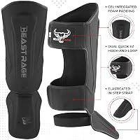 BEAST RAGE Bőr Sípcsontvédő Lábfejvédelemmel - Kickbox, MMA, Muay Thai, Karate Edzéshez - Arany Színű Kompakt Lábszárvédő 4