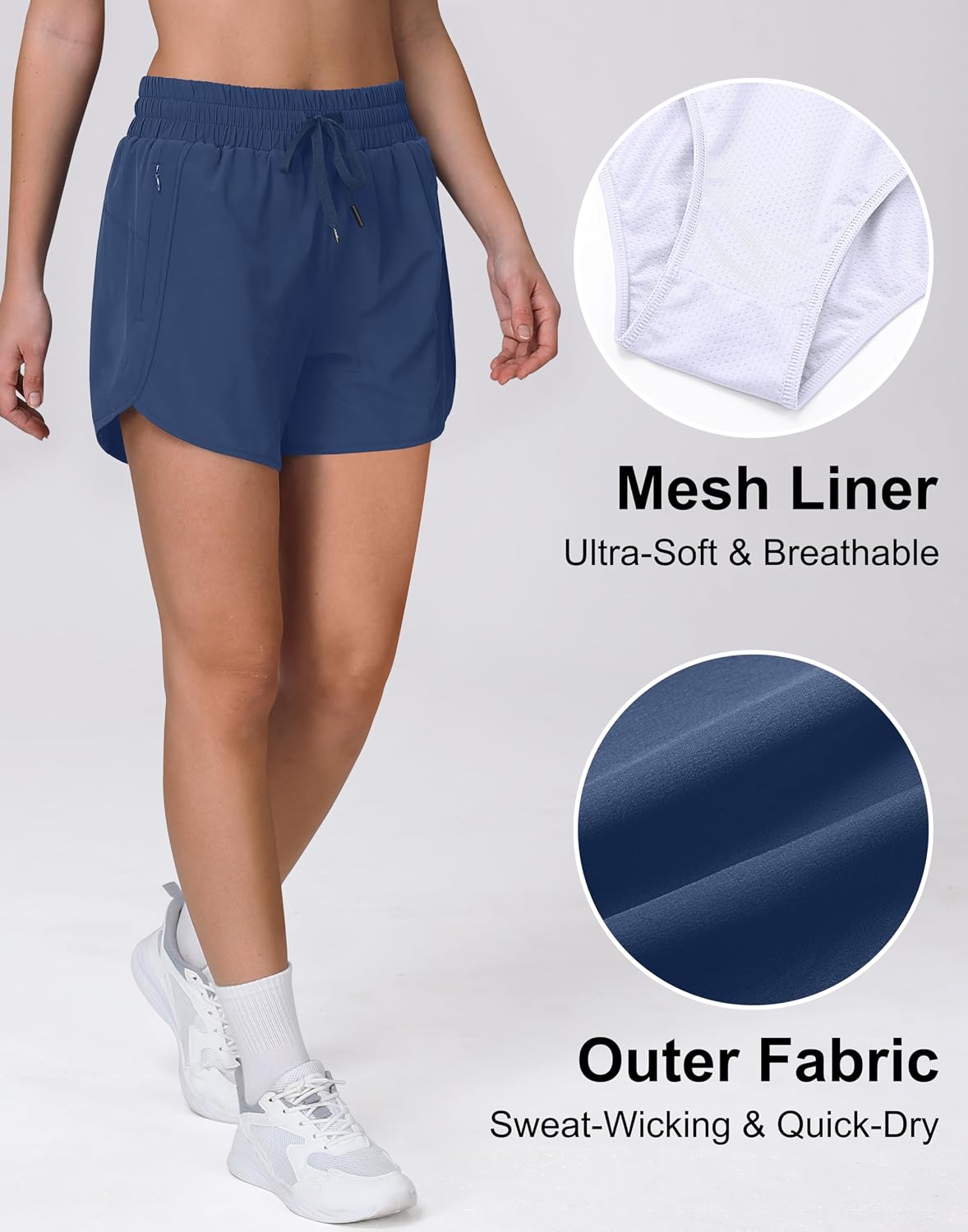 Women's 5" Running Shorts Quick Dry Sporty Athletic Gym Workout Shorts with Zipper Pockets Liner