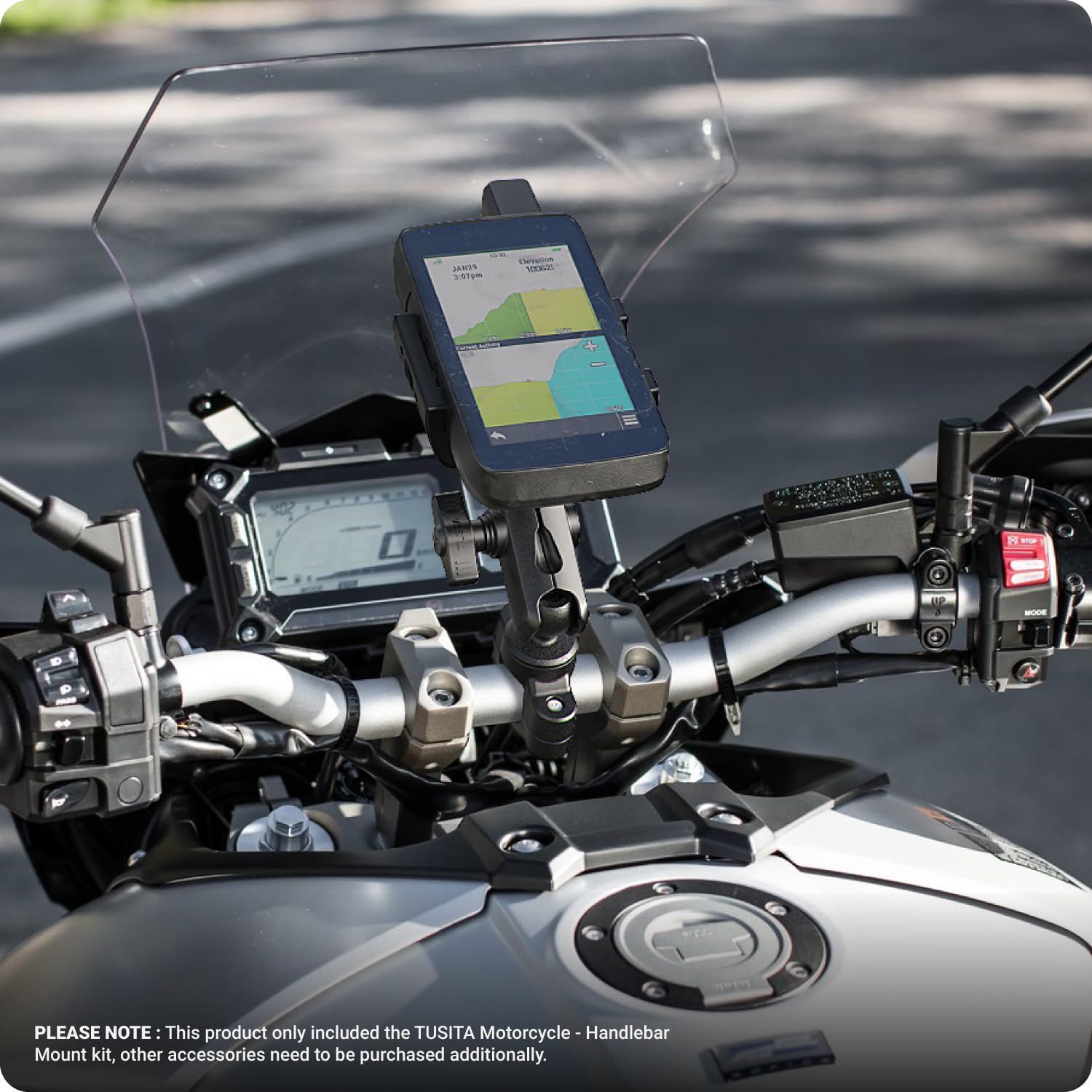TUSITA Motorrad GPS Halterung Kompatibel mit Garmin Montana, Zumo XT GPS - Lenkerbasis mit Mittelgroßem Doppelsockelarm