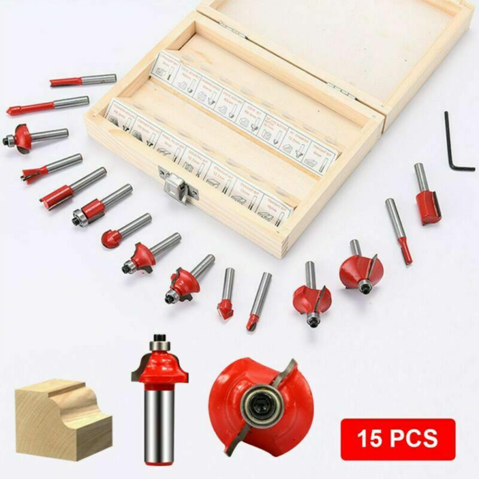 Set Di 5 Punte Per Fresa A Gambo 6 Mm, In Carburo, Forma Tonda, Per Legno, Diametri 6/8/10/12/18 Mm, Per Scanalature E Bordature