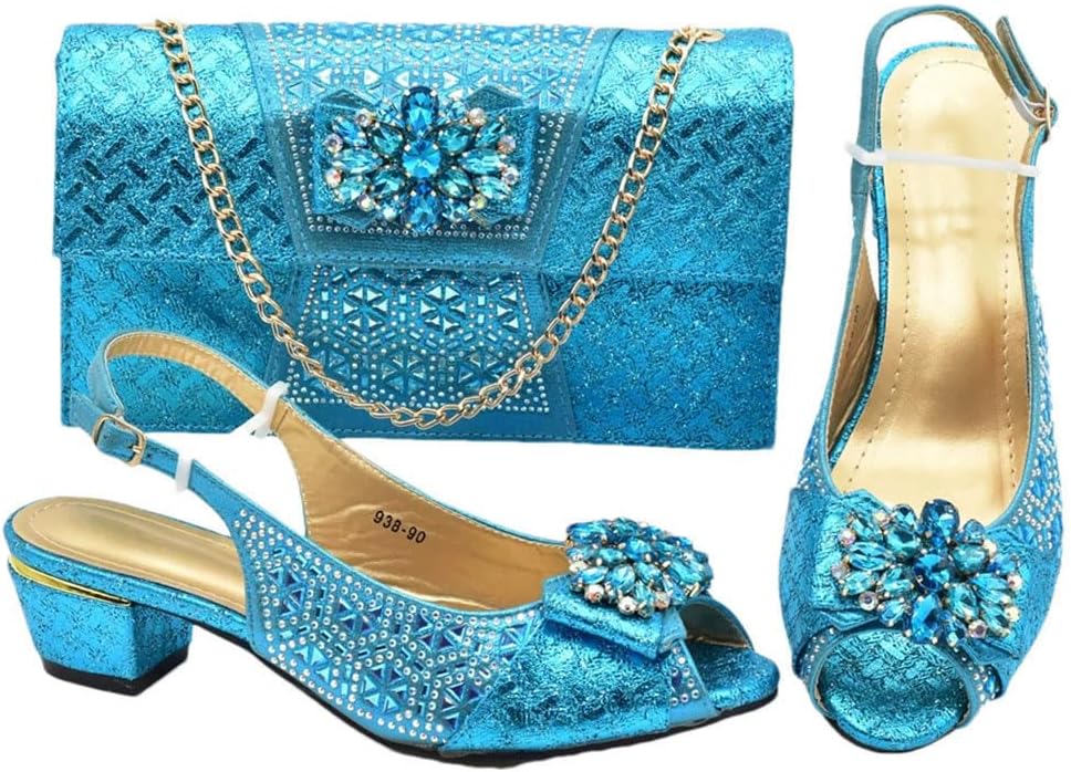 Italian Rhinestone Evening Shoes and Bag Set Luxury Party Pumps with Crystal Clutch