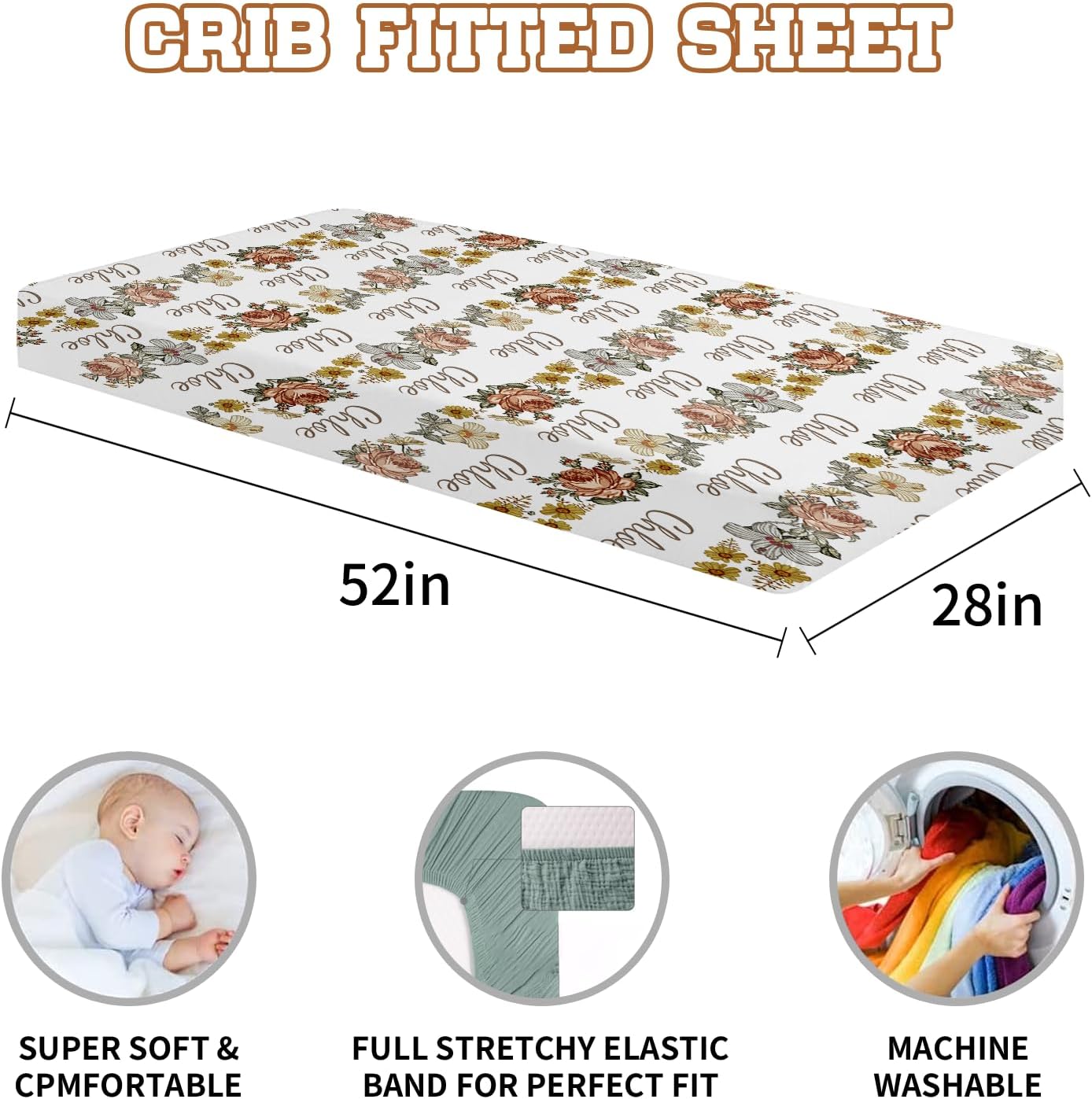 Custom Name Crib Baby Sheets - Personalized 2Pcs Baby Bedding for Boys Girls - Portable Soft Cotton Changing Fitted Sheets Gifts for Newborn 0-6 Years Infant
