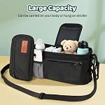 Guiseapue Stroller Caddy with Cup Holder, Stable Stroller Organizer, Black | Detachable Phone Bag, Non-slip Straps, Fits Bugaboo, Graco, Cybex, Nuna, Baby Jogger Stroller Accessories, New Mom Gifts