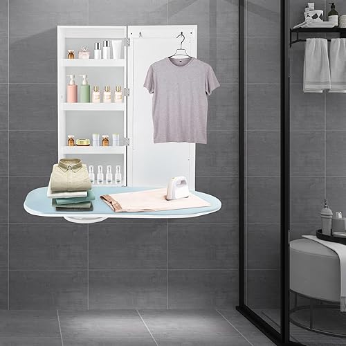 Miniatura 7 de Armario de tabla de planchar de pared, moderno armario de tabla de planchar montado en la pared con armario de almacenamiento y espejos, tabla de