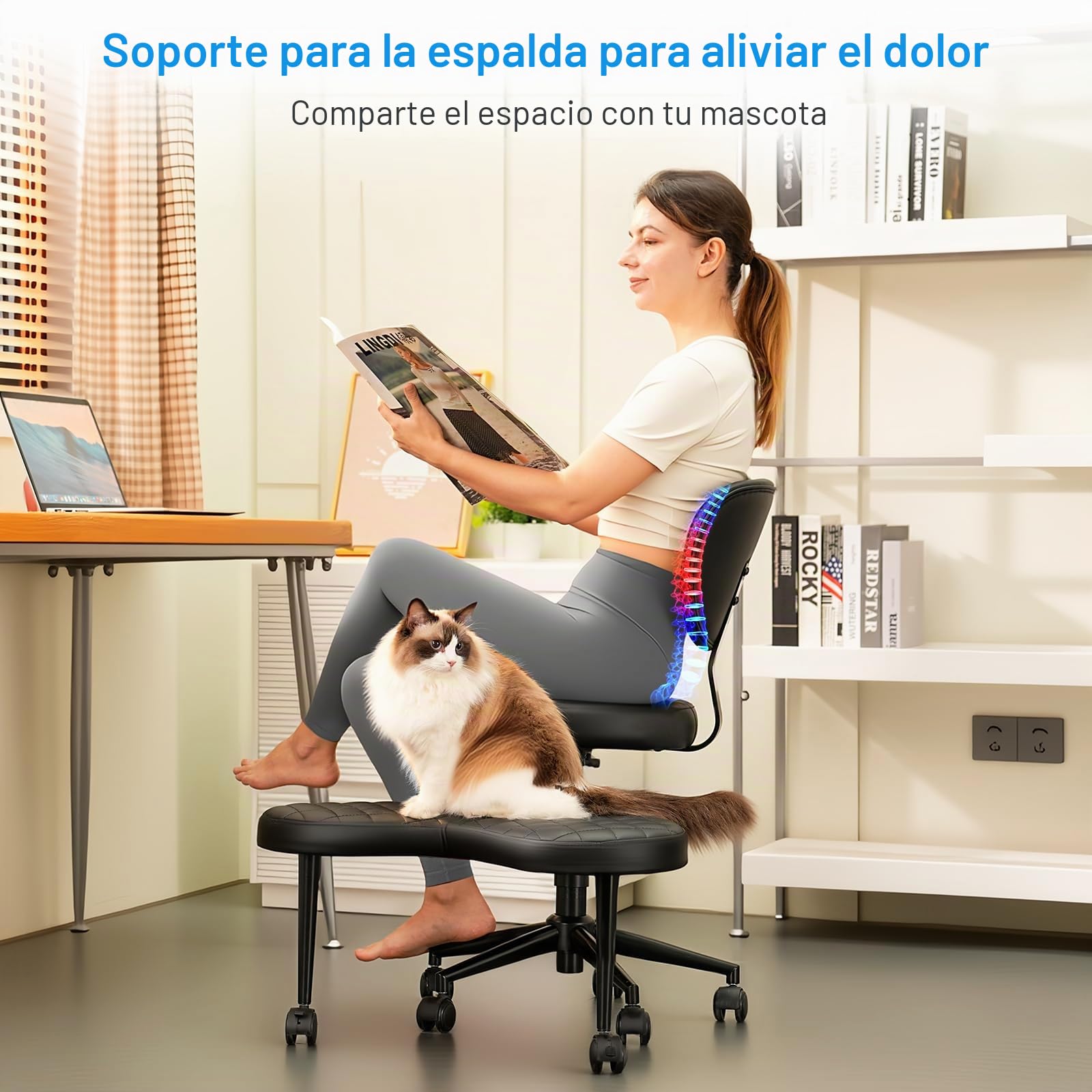 HOMRELEXA Silla de Oficina con Patas Cruzadas, Silla ergonómica giratoria de 360°, Silla de Escritorio entrecruzada con Altura Ajustable, Silla de meditación para TDAH con Soporte para la Espalda