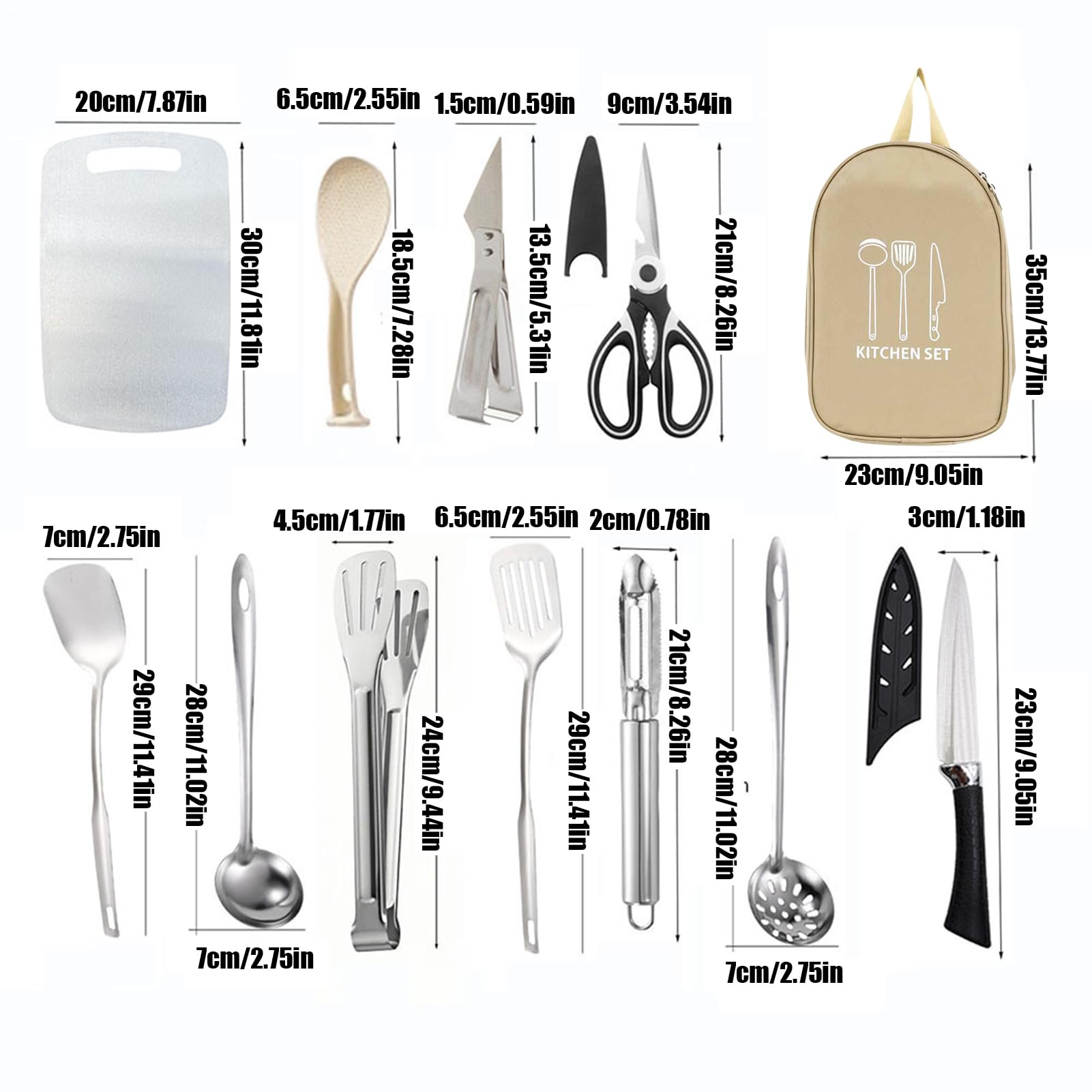 Juego de Utensilios de Cocina para Camping | Equipo de Menaje para Cocina de Camping - Equipo Portátil Unisex para Senderismo, Barbacoa y Picnic