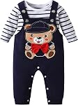 Baby Boy Newborn Outfits Infant Romper Cartoon Overall Adjustable Suspenders Pants Fall Winter Set