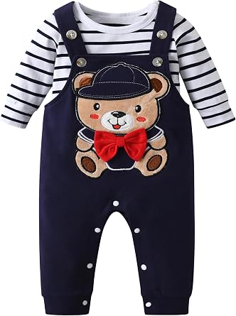 Derouetkia Baby Boy Clothes Striped Tops Animal Print + Pants Outfit Set